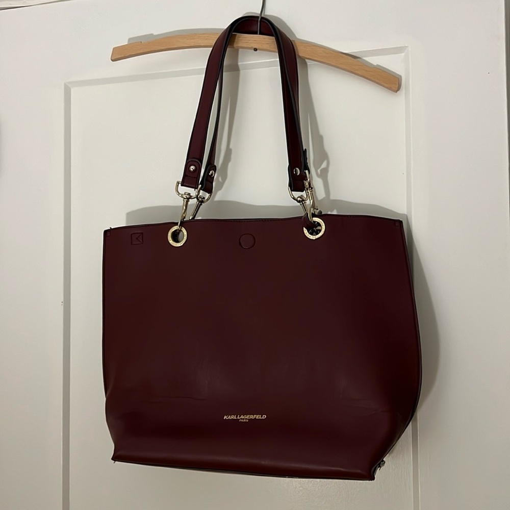 TOTE! Deep red/burgundy Karl Lagerfeld w/ removable pouch and crossbody strap!